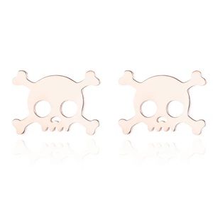 ROSE GOLD Skull Stainless Steel Stud Earrings With Gift Bag